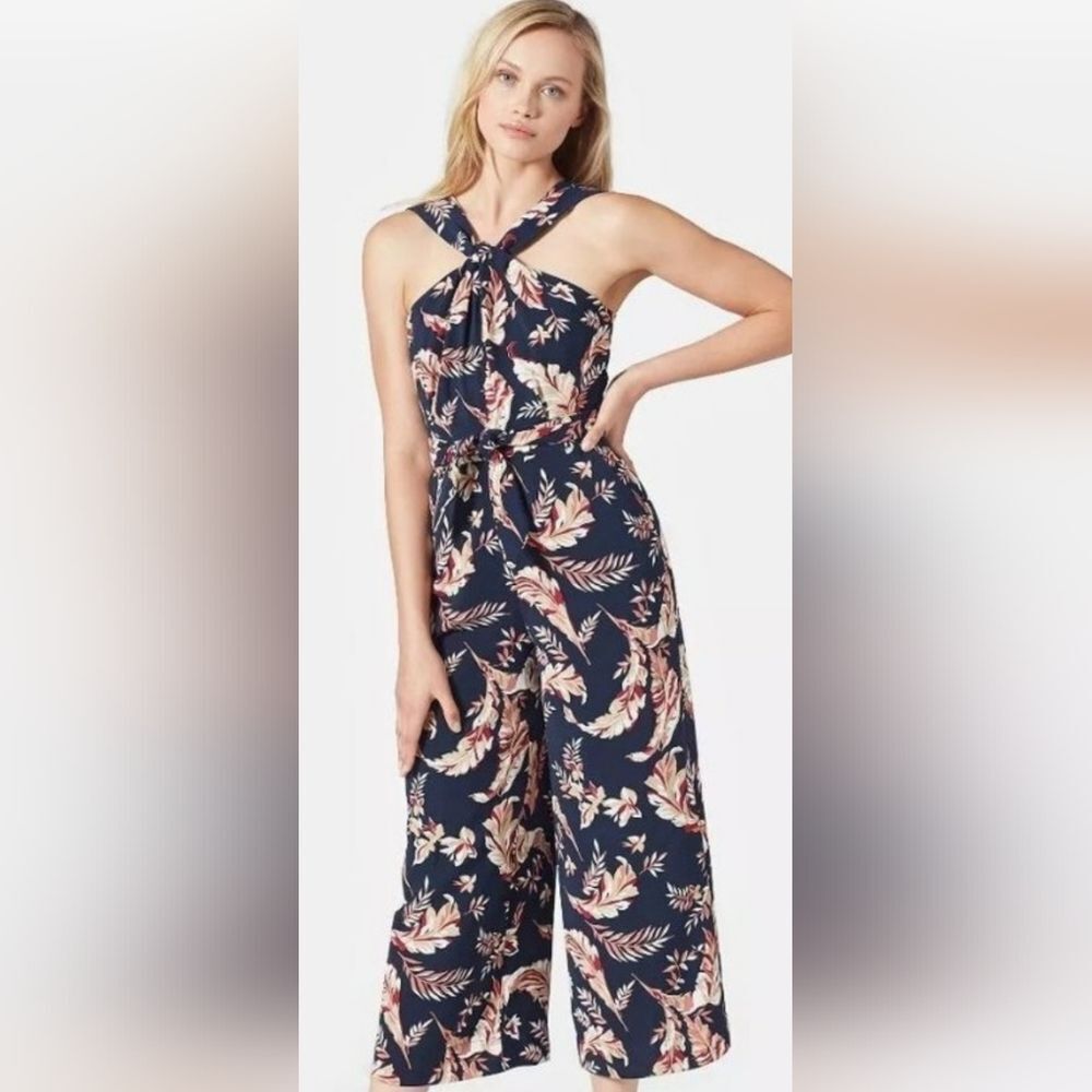 Joie Trenity Floral Halter Jumpsuit Navy Blue Size 12 Beachy Summer Vacation NWT